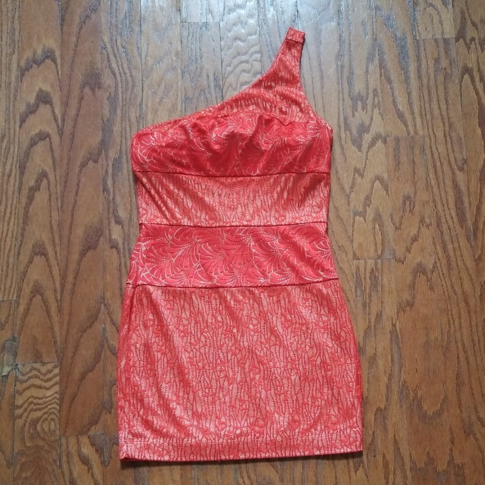 BEBE Orange Lace/Nude Lining Cocktail Dress Size M